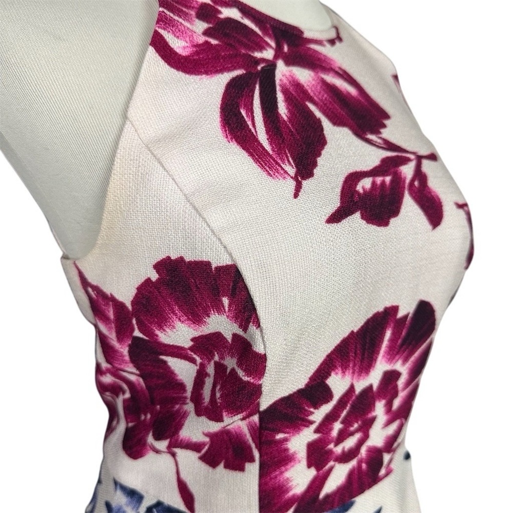 Maggy London Dress Womens Size 6 White Floral Fit & Flare Halter Summer - Picture 2 of 11